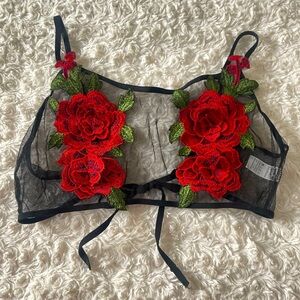 NWOT Sexy Sheer Floral Red Rose Embroidered Bra Wedding Honeymoon Lingerie Sz XL